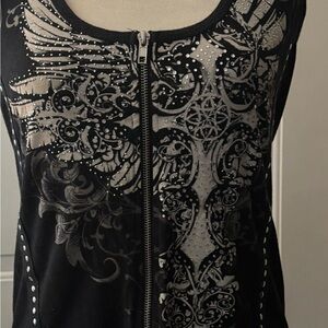 Black and Silver Graphic Zip-Up Top